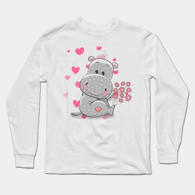Hippopotamus love Long Sleeve T-Shirt by MrKovach